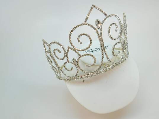 Silver Tone Clear Icy Rhinestone Statement Tiara 96.7g image number 3
