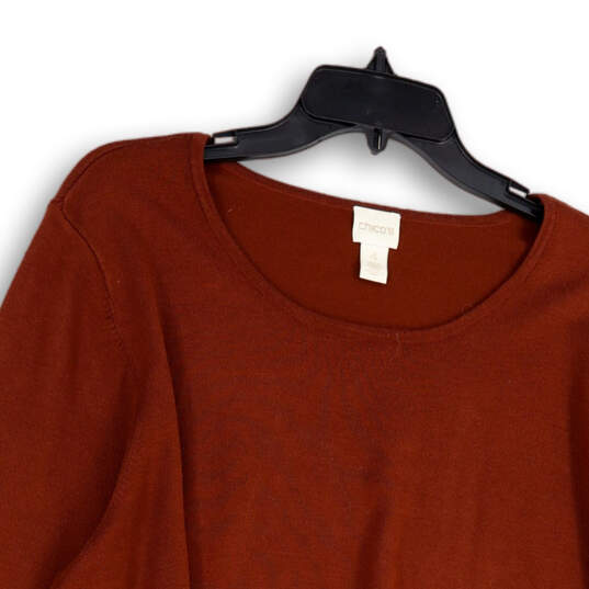 Womens Brown Tight-Knit Long Sleeve Round Neck Pullover Sweater Size 4 image number 3
