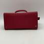 Womens Red Leather Bottom Studs Double Handle Zipper Satchel Bag image number 5
