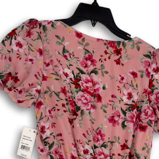 NWT Womens Pink Floral Puff Sleeve V-Neck Ruffle Hem Fit & Flare Dress Sz S image number 4