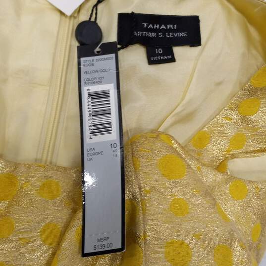 Tahari Arthur S. Levine Yellow And Gold Polka Dot Print Gold Sleeveless Dress Size 10 NWT image number 4