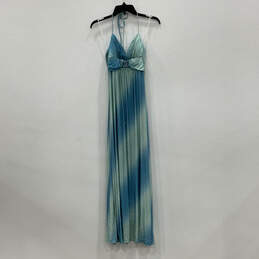 Womens Blue Green V-Neck Sleeveless Back-Tie Maxi Dress Size 7/8