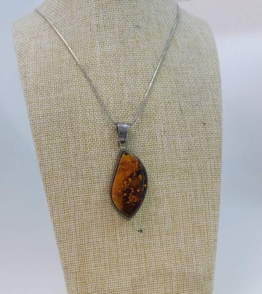 Artisan 925 Chunky Amber Pendant Necklace 29.2g image number 5