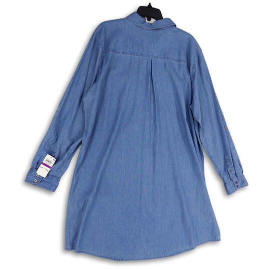 NWT Womens Blue Collared Long Sleeve Button Front Shirt Dress Size XXL image number 2