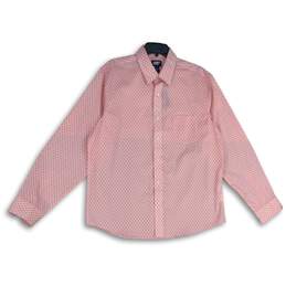 Lands' End Mens Pink White Traditional Fit Long Sleeve Button-Up Shirt Size L
