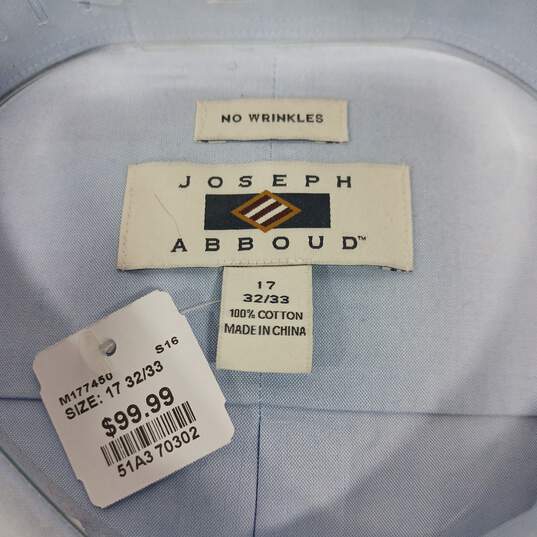 Joseph Abboud Men's Blue Button Up Egyptian Cotton Shirt Size 17-32/33 image number 3