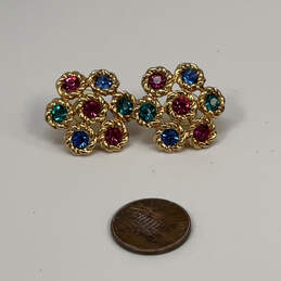 Designer Swarovski Gold-Tone Multicolor Crystal Cut Stone Stud Earrings alternative image