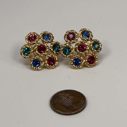 Designer Swarovski Gold-Tone Multicolor Crystal Cut Stone Stud Earrings image number 2