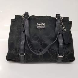 Coach Mia Black Satin Leather Signature Outline C Carryall Shoulder Bag