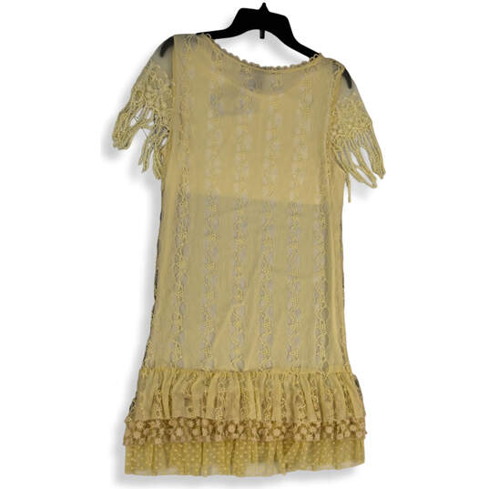 NWT Womens Ivory Lace Hem Round Neck Pullover Shift Dress Size Large image number 2
