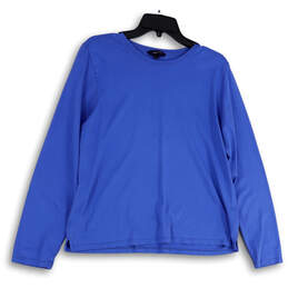 Womens Blue Long Sleeve Round Neck Stretch Pullover T-Shirt Size L 14-16