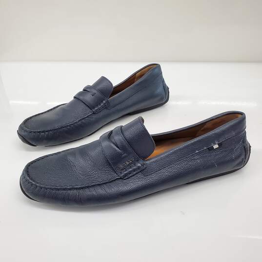 Bally Men's Navy Blue Leather Loafers Size 13 w/COA image number 1