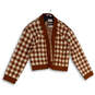 Womens Brown White Check Long Sleeve Open Front Cardigan Sweater Size M image number 1