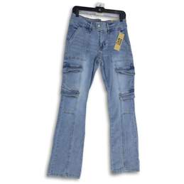 NWT Madden NYC Womens Light Blue Denim Cargo Pocket Bootcut Jeans Size 9