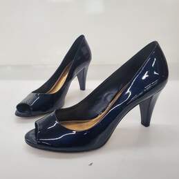 Antonio Melani Women's Dark Blue Patent Leather Peep Toe Pumps Size 7.5M