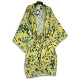 NWT L'ATISTE Womens Multicolor Floral Long Sleeve Tie Waist Kimono Gown Size S