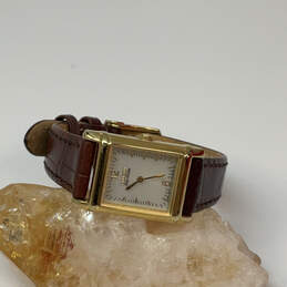 Designer Citizen Gold-Tone Dial Eco-Drive Brown Leather Strap Wristwatch