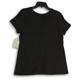 NWT Croft & Barrow Womens Black Short Sleeve Split Neck Pullover Blouse Top Sz S alternative image