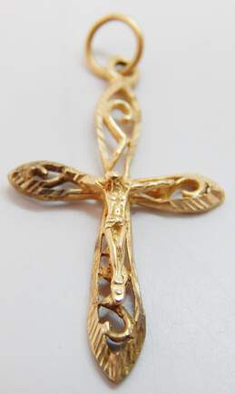 14K Yellow Gold Etched Crucifix Cross Pendant 1.9g