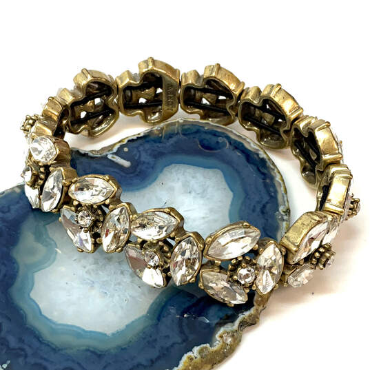 Designer J. Crew Gold-Tone Clear Crystal Stones Stretchable Cuff Bracelet image number 1