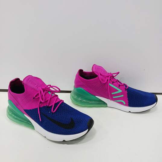 Nike Air Max 270 Flyknit White, Green, Blue, And Pink Sneakers Size 10 image number 4