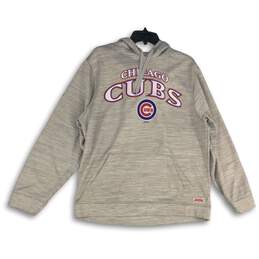 Mens Gray Heather MLB Chicago Cubs Long Sleeve Drawstring Pullover Hoodie Size L