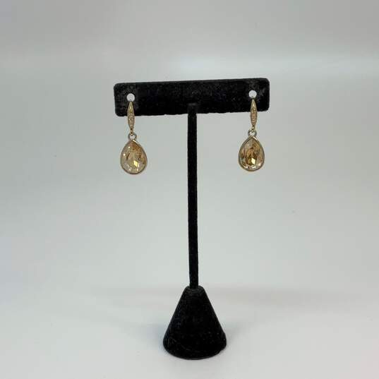 Designer Givenchy Gold-Tone Yellow Crystal Cut Stone Dangle Drop Earrings image number 1