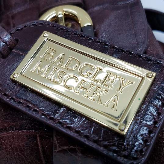 Badgley Mischka Embossed Brown Croc Shoulder Bag Satchel image number 3