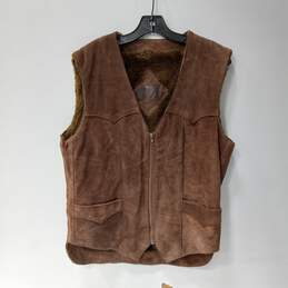 Men's Brown Leather Full Zip Vest