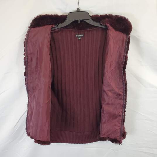 Seeu Women Burgundy Fur Vest sz XL image number 3