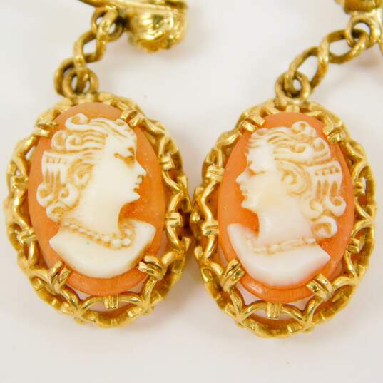 Vintage 14K Yellow Gold Carved Shell Cameo Dangle Screw Back Earrings 4.8g image number 6