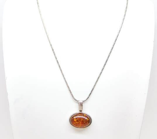 925 Mother Of Pearl Earrings Amber Pendant Necklace Onyx Ring & Chain Bracelet image number 2