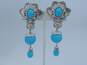 Vintage Barrera for Avon Blue & Silver Tone Clip-On Drop Dangle Earrings 40.9g image number 3