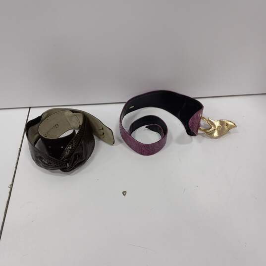 Pair of Women's Black & Purple Real Snake Skin Belts Size S image number 2