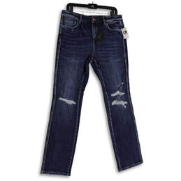 NWT Womens Blue Denim Medium Wash Distressed Straight Leg Jeans Size 31