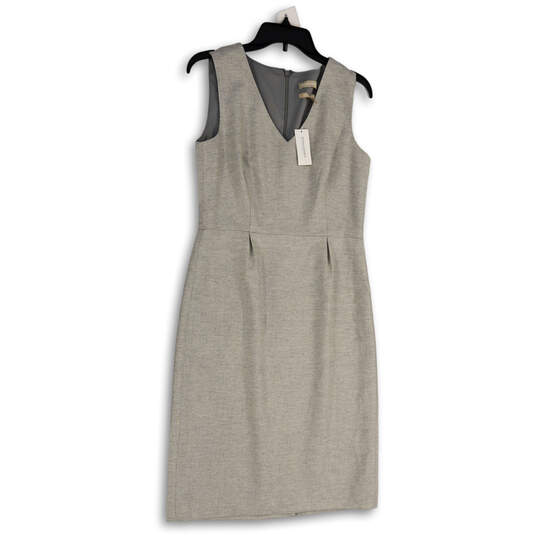 NWT Womens Gray Sleeveless V-Neck Back Zip Knee Length Sheath Dress Size 6 image number 1