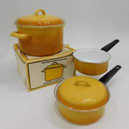 Vintage Creative Manor West Germany Enamel Yellow Cookware Lot of 3 Pots