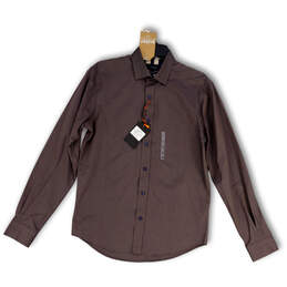 NWT Mens Brown Long Sleeve Spread Collar Button-Up Shirt Size Medium