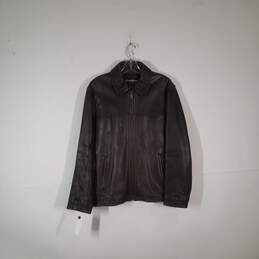 Mens Genuine Leather Long Sleeve Full-Zip Motorcycle Jacket Size Medium