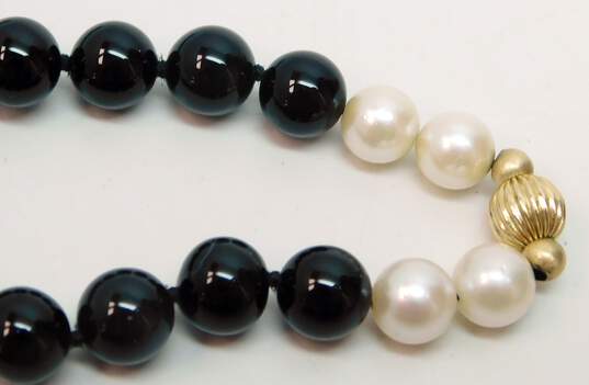 VTG 14K Yellow Gold Clasp & Ball Black Glass & Pearls Beaded Necklace 57.9g image number 4