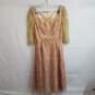 Vintage peach pink gold lace overlay tea length dress image number 1