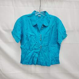VTG Tora Import WM's Cotton Turquoise Pearl Button Blouse Top Size 18