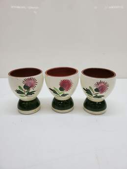 Set of 3 Vintage Stangl Pottery Thistle Green Pink Floral Egg Cups