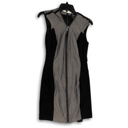 Womens Black Gray Colorblock Regular Fit V-Neck Short Bodycon Dress Size S