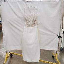 Madison James Silhouette Sheath Train Length Beaded Strapless Ivory Latte Wedding Dress Size 12