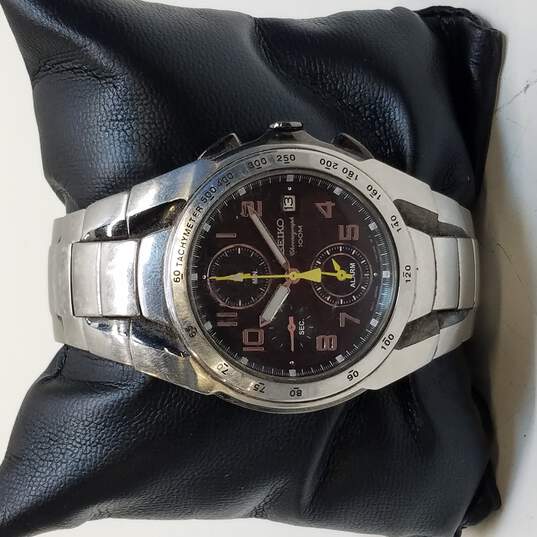Buy the Seiko 7T62-0EH0 Black Dial Chronograph 100M WR Watch | GoodwillFinds