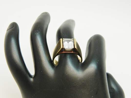 Men's Vintage 14K Yellow Gold Emerald Cut White Sapphire Ring 10.3g image number 3