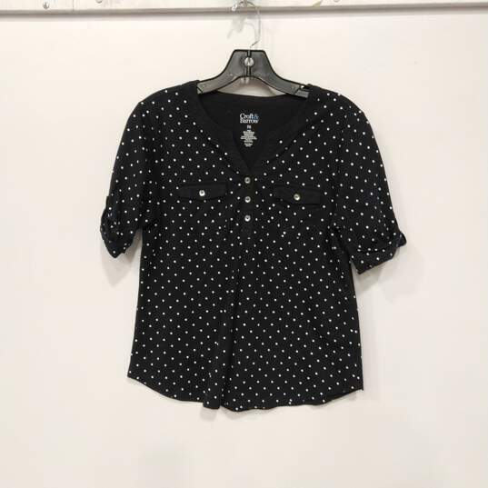 Women's Polka Dot Roll Tab Sleeve Blouse Sz PM image number 1