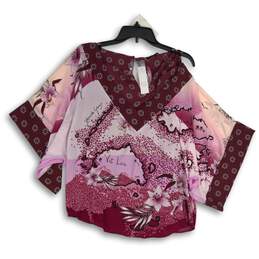 NWT White House Black Market Womens White Purple Printed Kimono Top Size M
