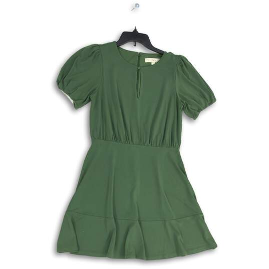 LOFT Womens Green Keyhole Neck Short Sleeve Back Zip Fit & Flare Dress Size 2 image number 1